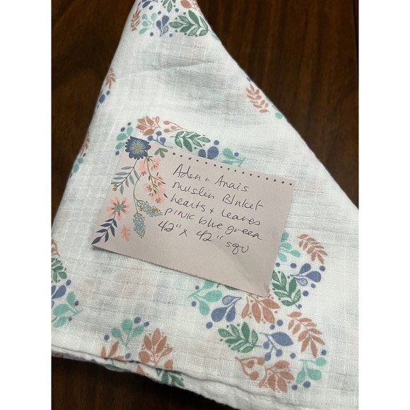Aden & Anais Muslin Swaddle Blanket Leaves Vine Floral Multicolor Hearts 42" - Picture 6 of 7